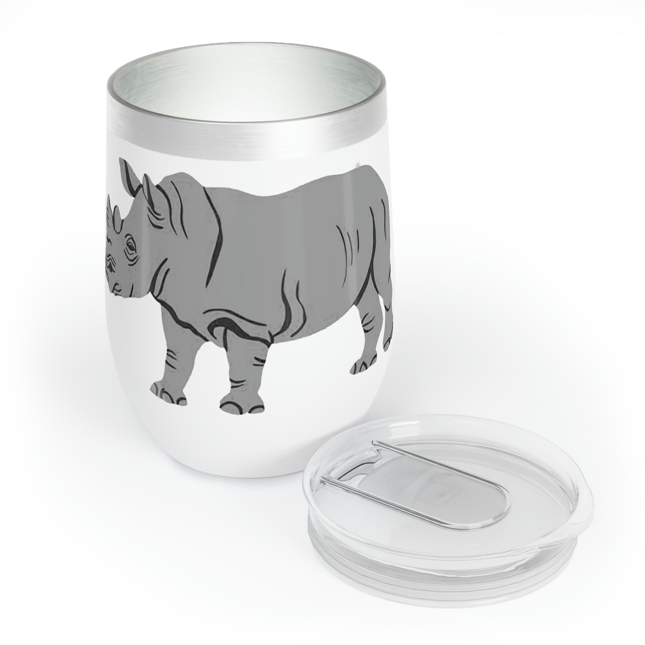 Grey Rhino Chill Wine Tumbler in stainless steel with a sleek design, perfect for keeping beverages at the ideal temperature.