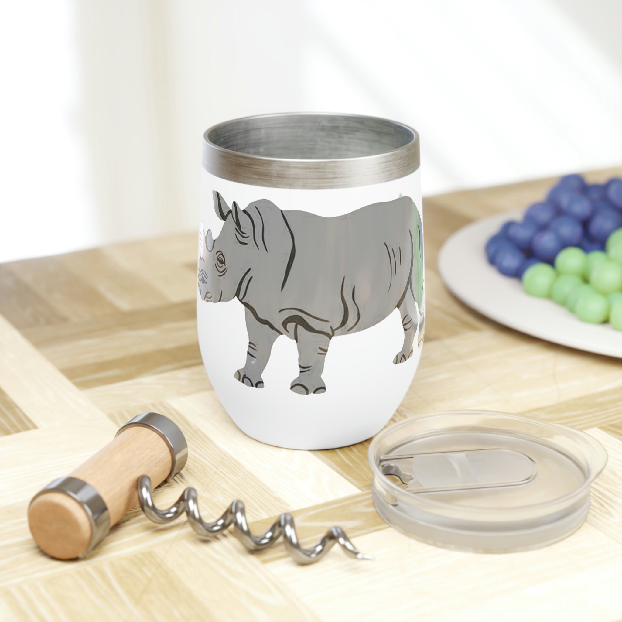 Grey Rhino Chill Wine Tumbler in stainless steel with a sleek design, perfect for keeping beverages at the ideal temperature.