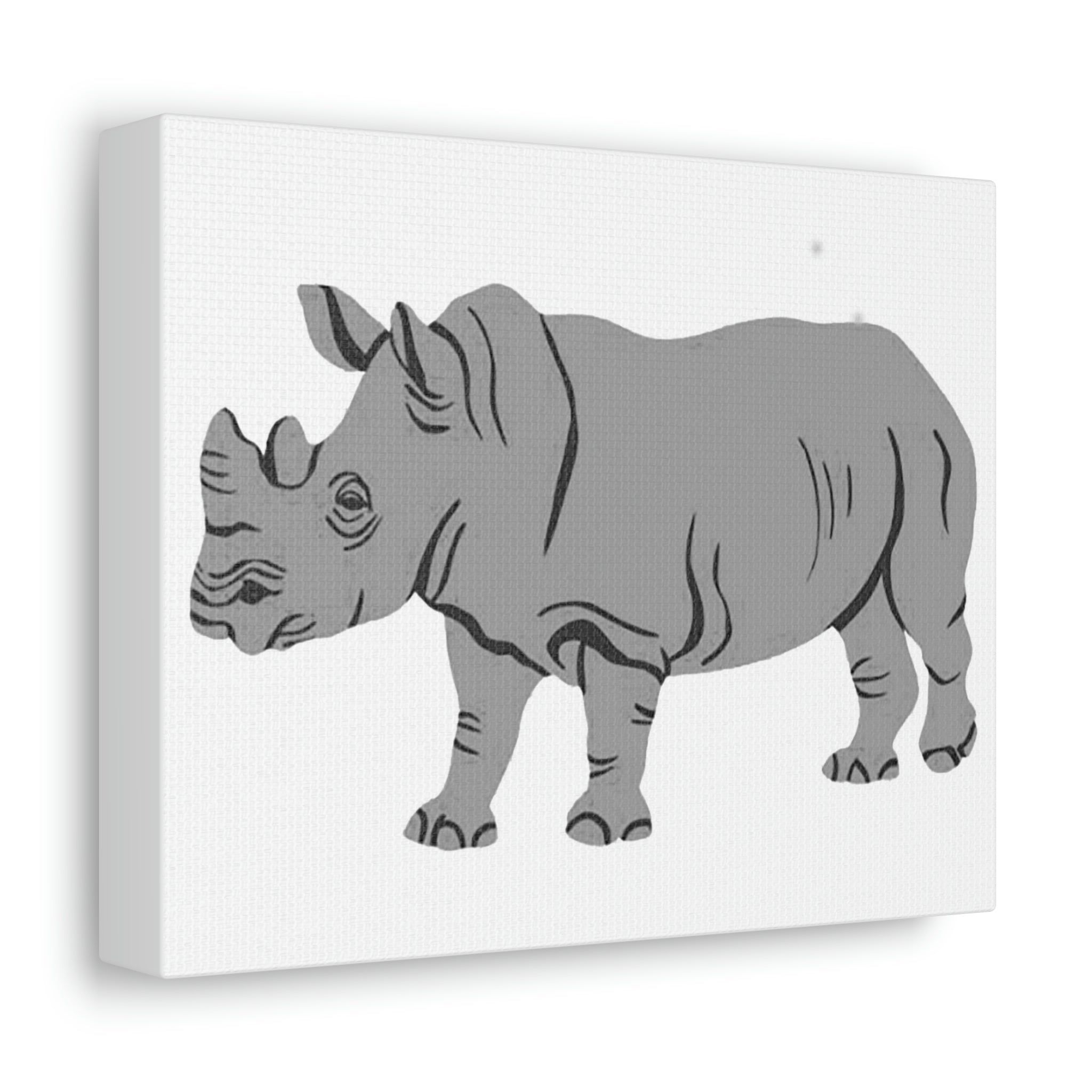 Grey Rhino Stretched Canvas artwork displayed on a wall, showcasing vibrant colors and intricate details.