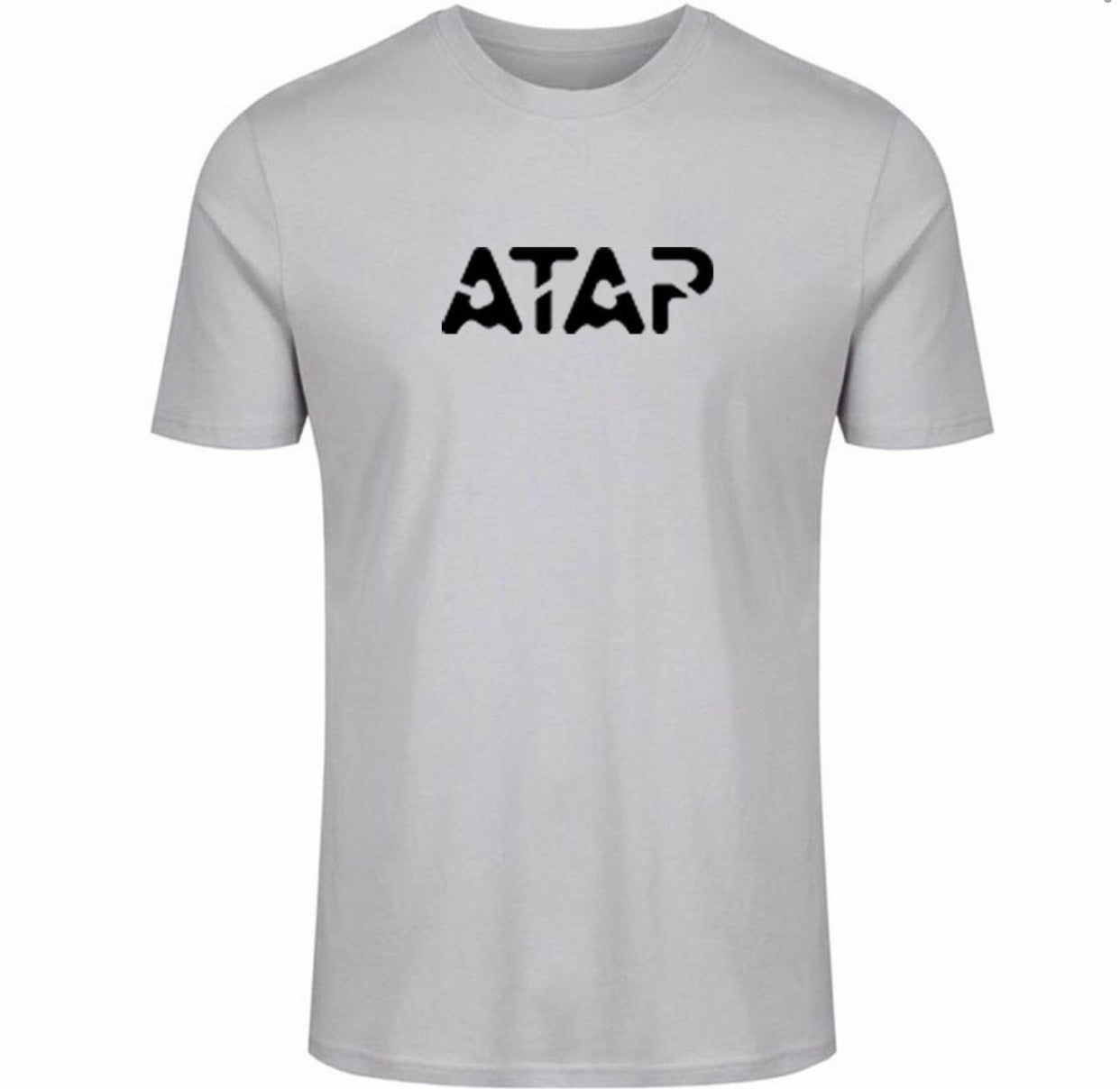 Grey Signature T-shirt featuring a crew neckline and black ATAP logo on the chest, made from a soft cotton blend.