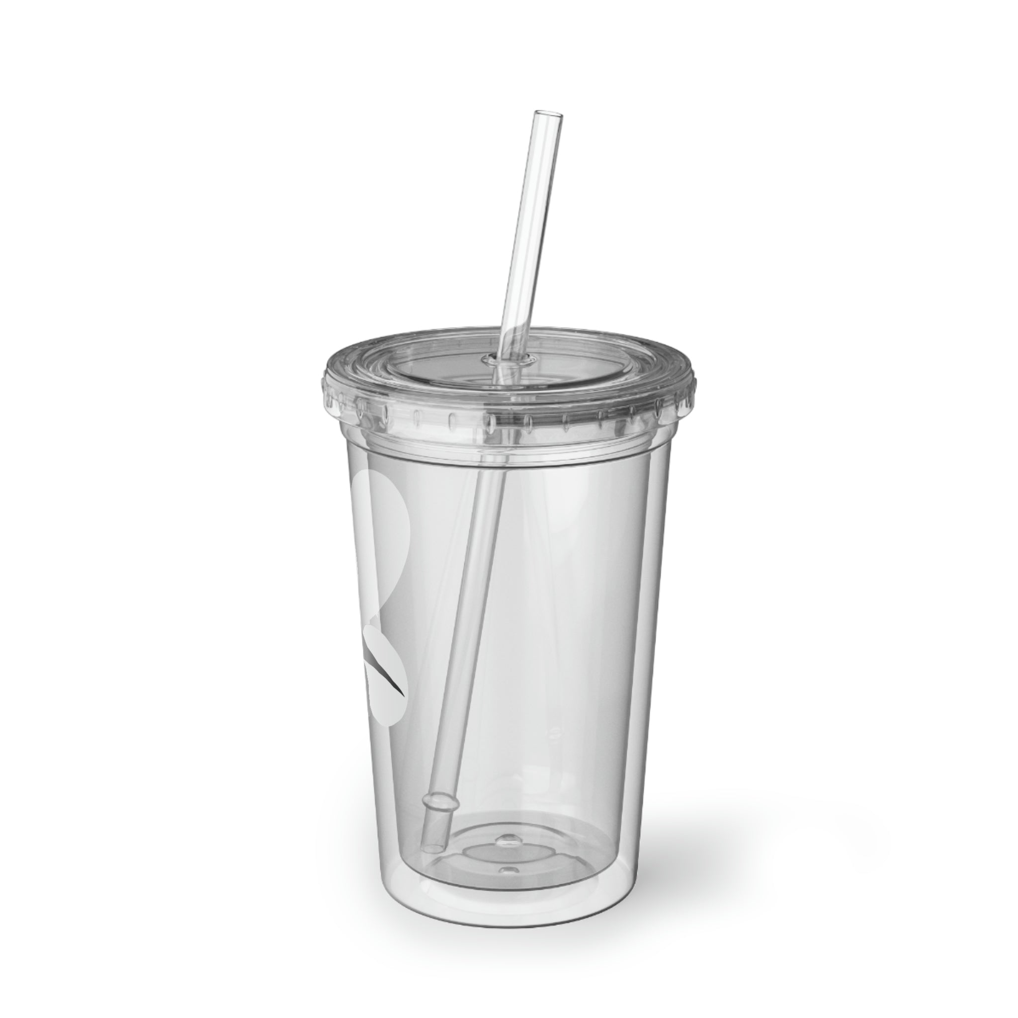 Grey acrylic cup featuring a vibrant Tyrannosaurus Rex design, with a plastic lid and straw, perfect for hot and cold beverages.