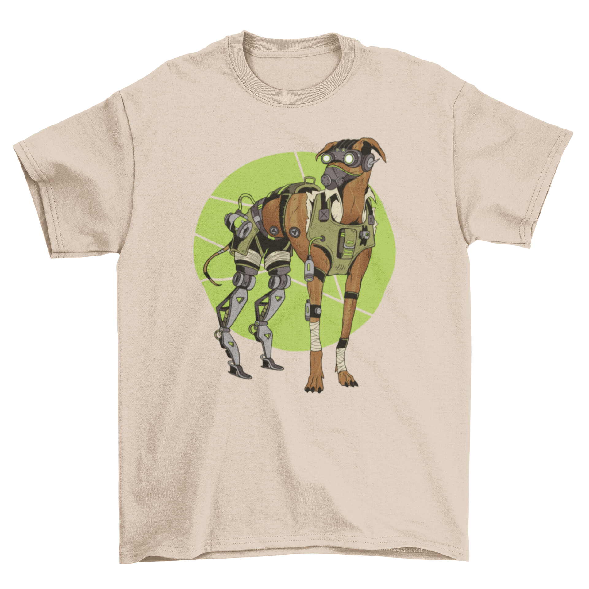 A stylish Greyhound dog cyborg t-shirt featuring a detailed illustration of a Greyhound with mechanical parts.