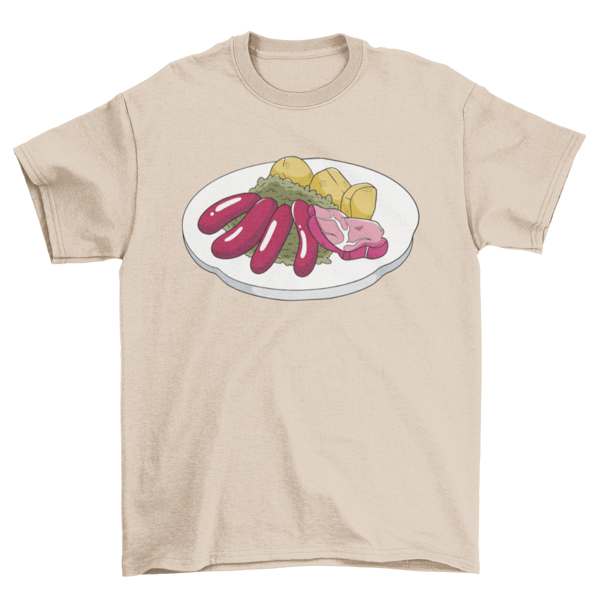 A stylish t-shirt featuring a colorful illustration of Grünkohl, a traditional German dish, perfect for food lovers.