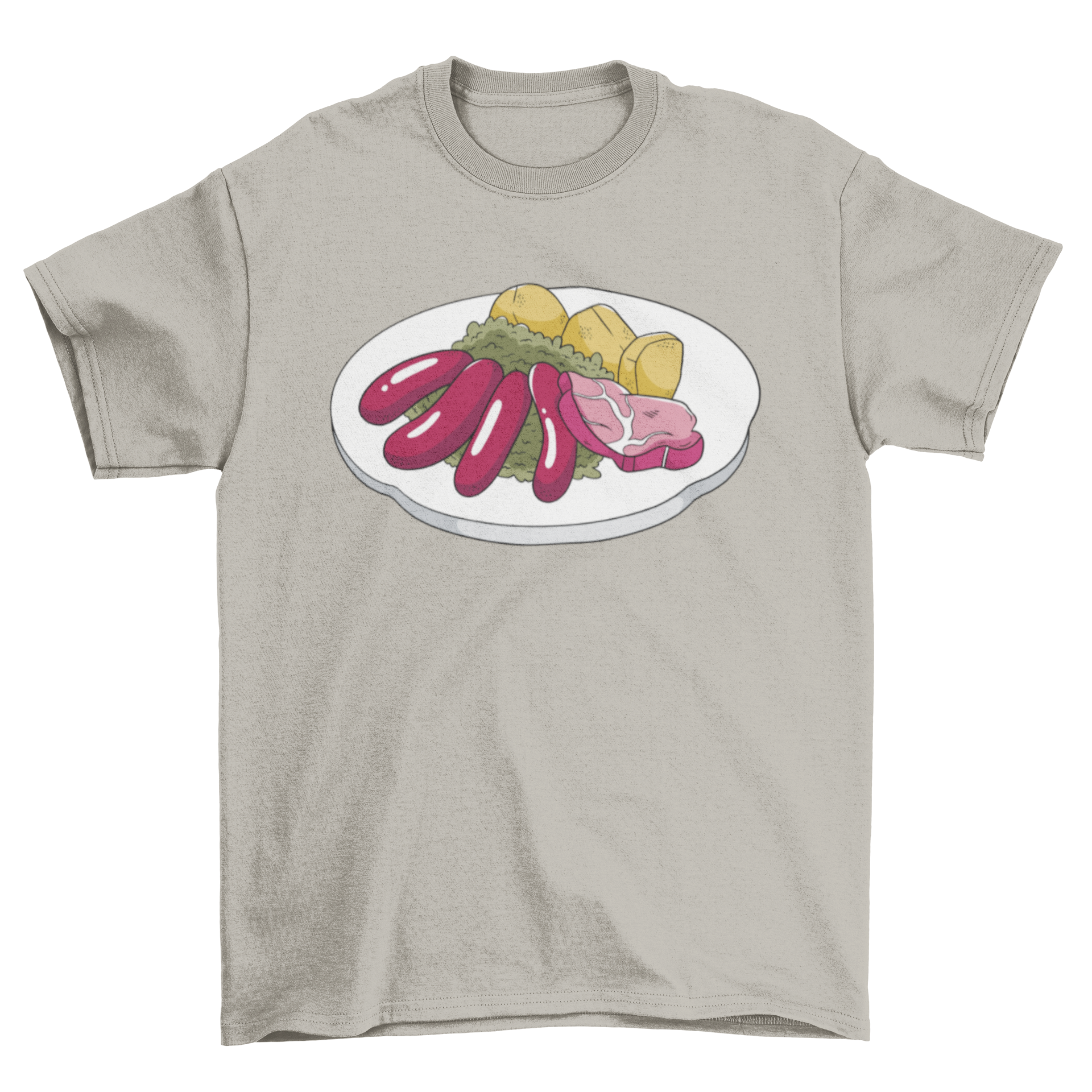 A stylish t-shirt featuring a colorful illustration of Grünkohl, a traditional German dish, perfect for food lovers.