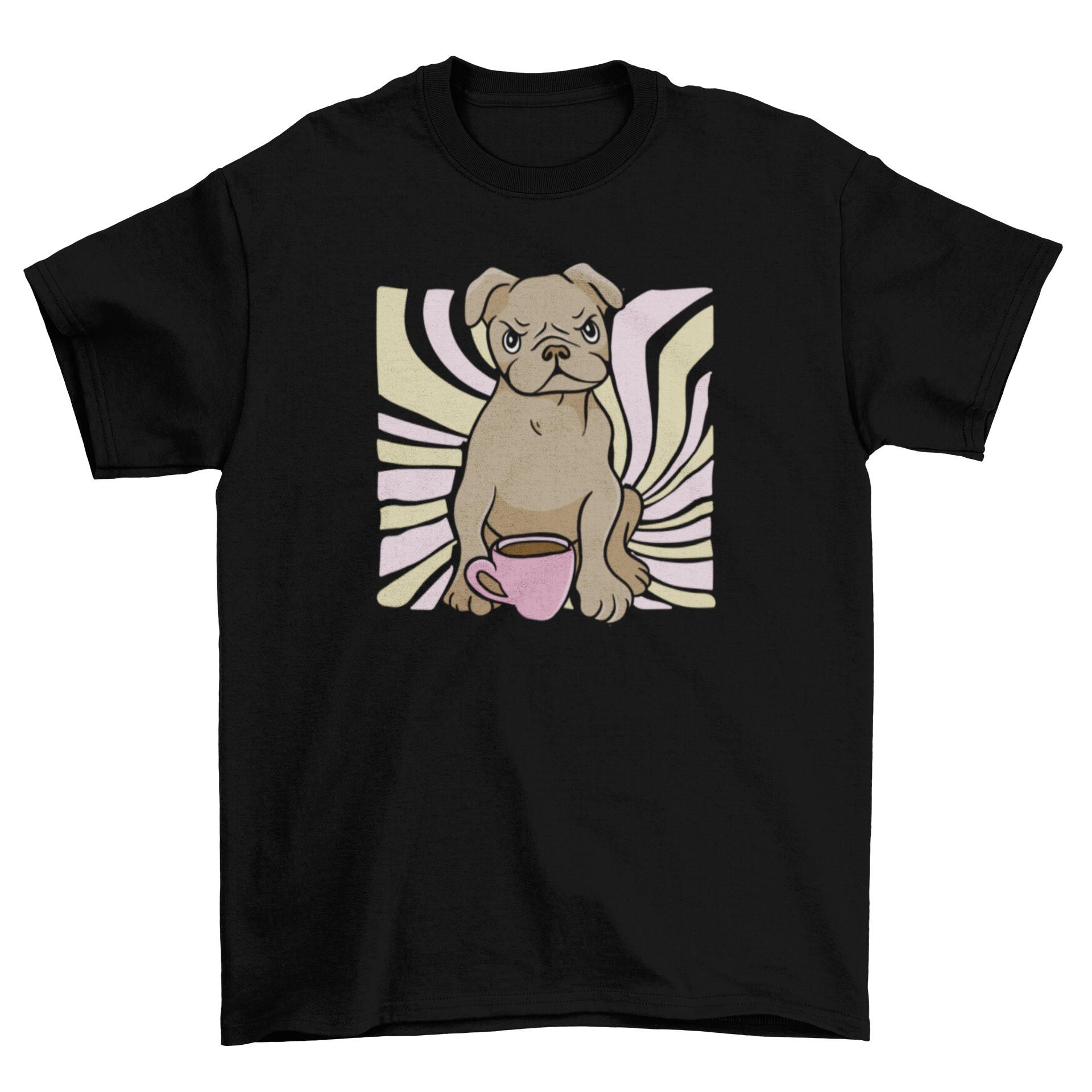 A stylish t-shirt featuring a grumpy bulldog graphic, perfect for dog lovers.