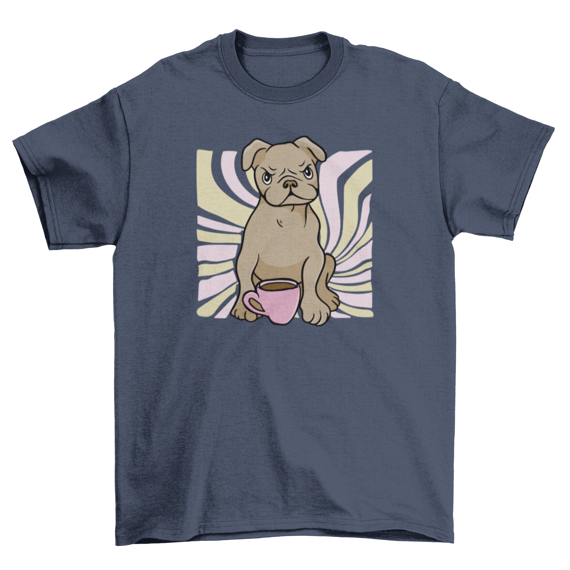 A stylish t-shirt featuring a grumpy bulldog graphic, perfect for dog lovers.