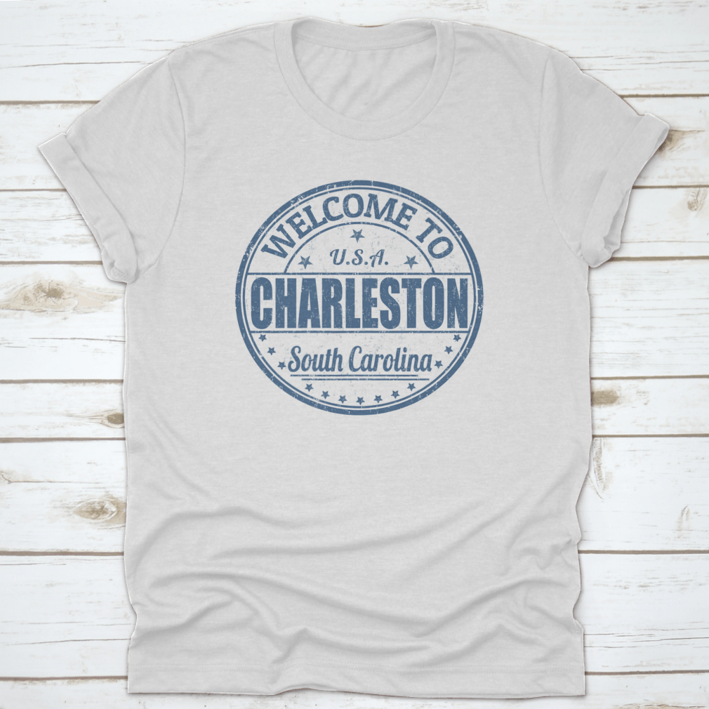 Grunge Round Rubber Stamp with 'Welcome To Charleston, South' text, showcasing a vintage design ideal for crafting.