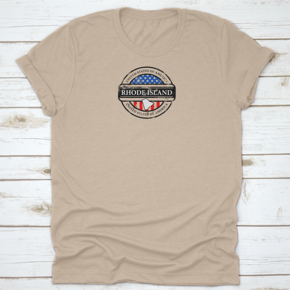 Grunge Rubber Stamp Rhode Island T-Shirt featuring a unique design and comfortable fit, made from high-quality cotton.