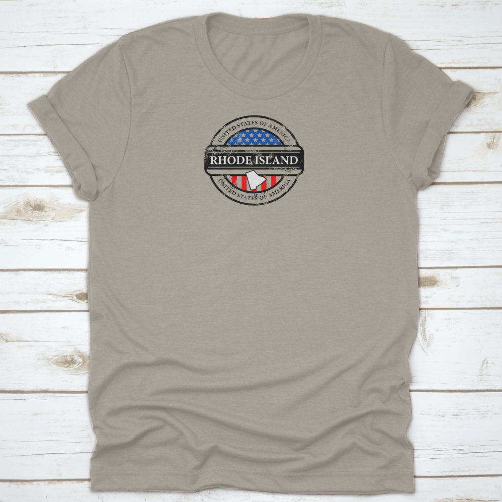 Grunge Rubber Stamp Rhode Island T-Shirt featuring a unique design and comfortable fit, made from high-quality cotton.