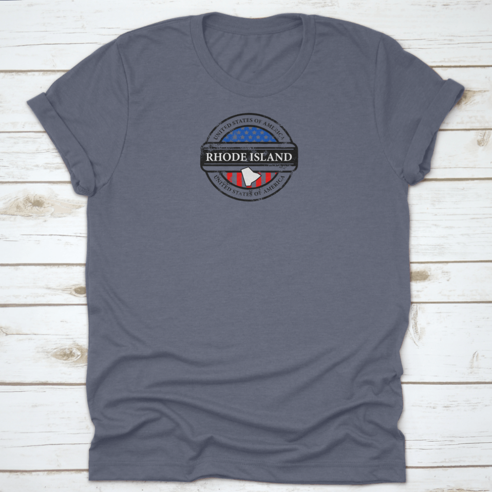 Grunge Rubber Stamp Rhode Island T-Shirt featuring a unique design and comfortable fit, made from high-quality cotton.