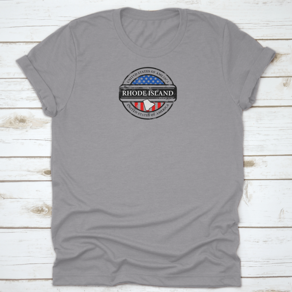 Grunge Rubber Stamp Rhode Island T-Shirt featuring a unique design and comfortable fit, made from high-quality cotton.