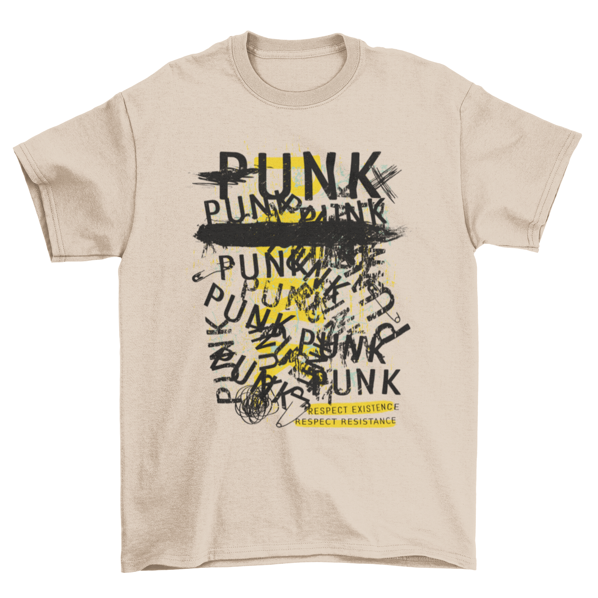 A stylish grunge text t-shirt featuring a distressed text design, perfect for casual wear.