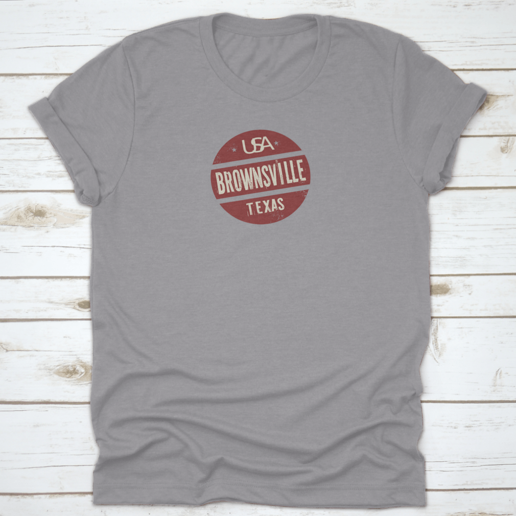 Grunge Vintage Round Stamp shirt featuring Brownsville, Texas design, showcasing a classic fit and high-quality fabric.