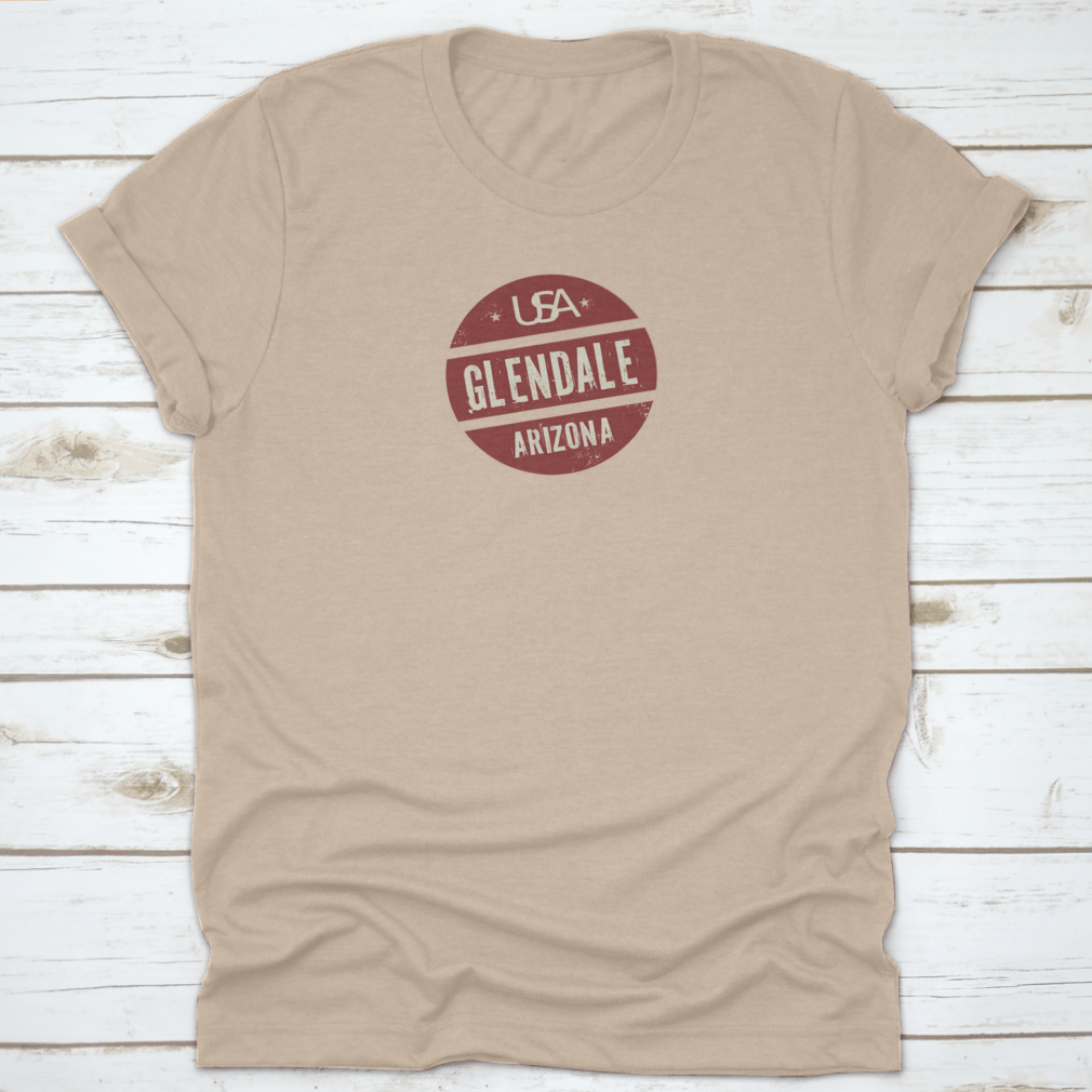 Grunge Vintage Round Stamp featuring Glendale, Arizona design on a soft cotton shirt.