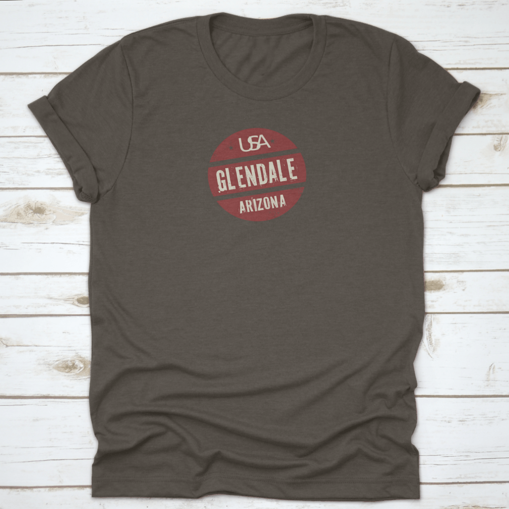 Grunge Vintage Round Stamp featuring Glendale, Arizona design on a soft cotton shirt.