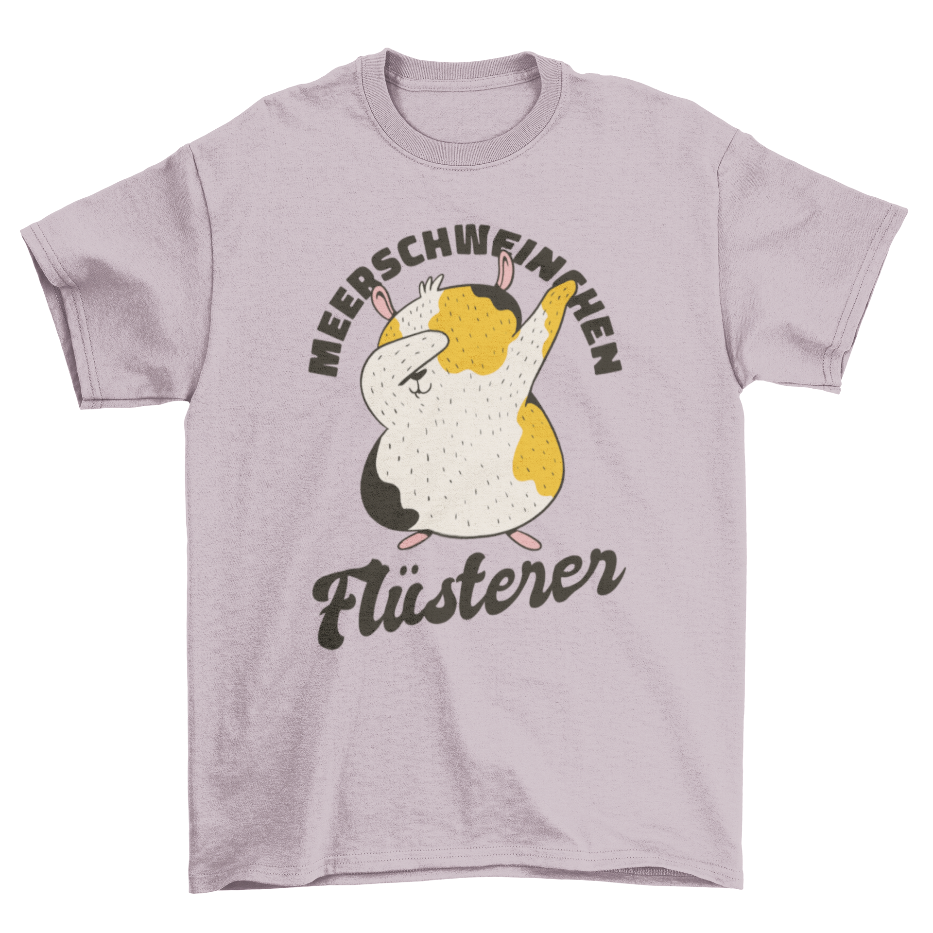 A stylish t-shirt featuring the German quote 'Meerschweinchen flüsterer' with a design celebrating guinea pig lovers.