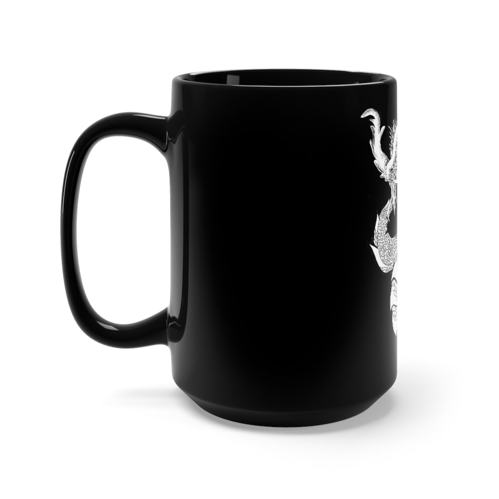 Gydraxis Black Mug 15oz featuring a sleek black ceramic design with rounded corners and a comfortable C-handle.