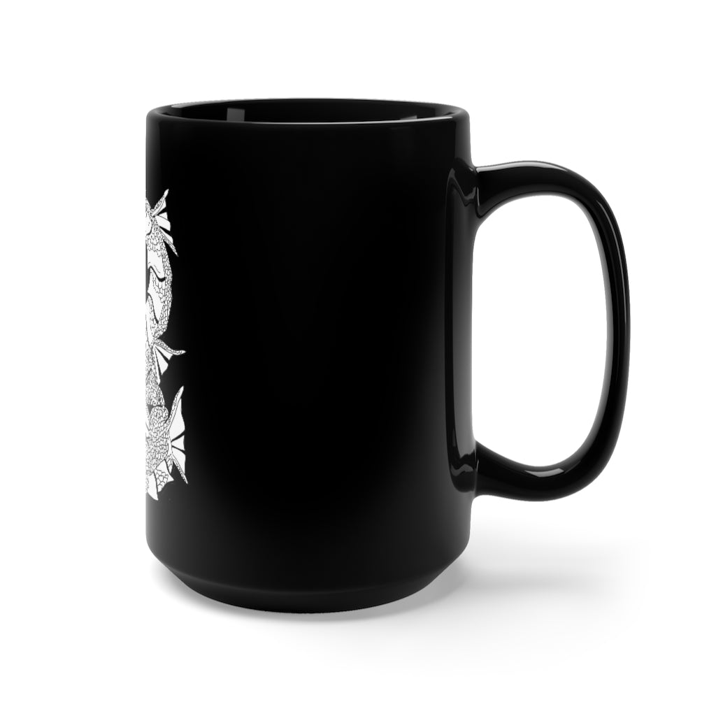 Gydraxis Black Mug 15oz featuring a sleek black ceramic design with rounded corners and a comfortable C-handle.