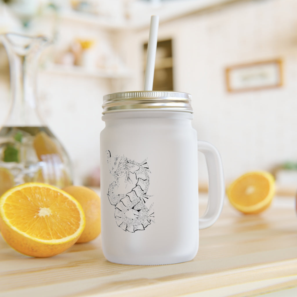 Gydraxis Mason Jar with straw and lid, showcasing frosted glass design, perfect for personalized drinks.