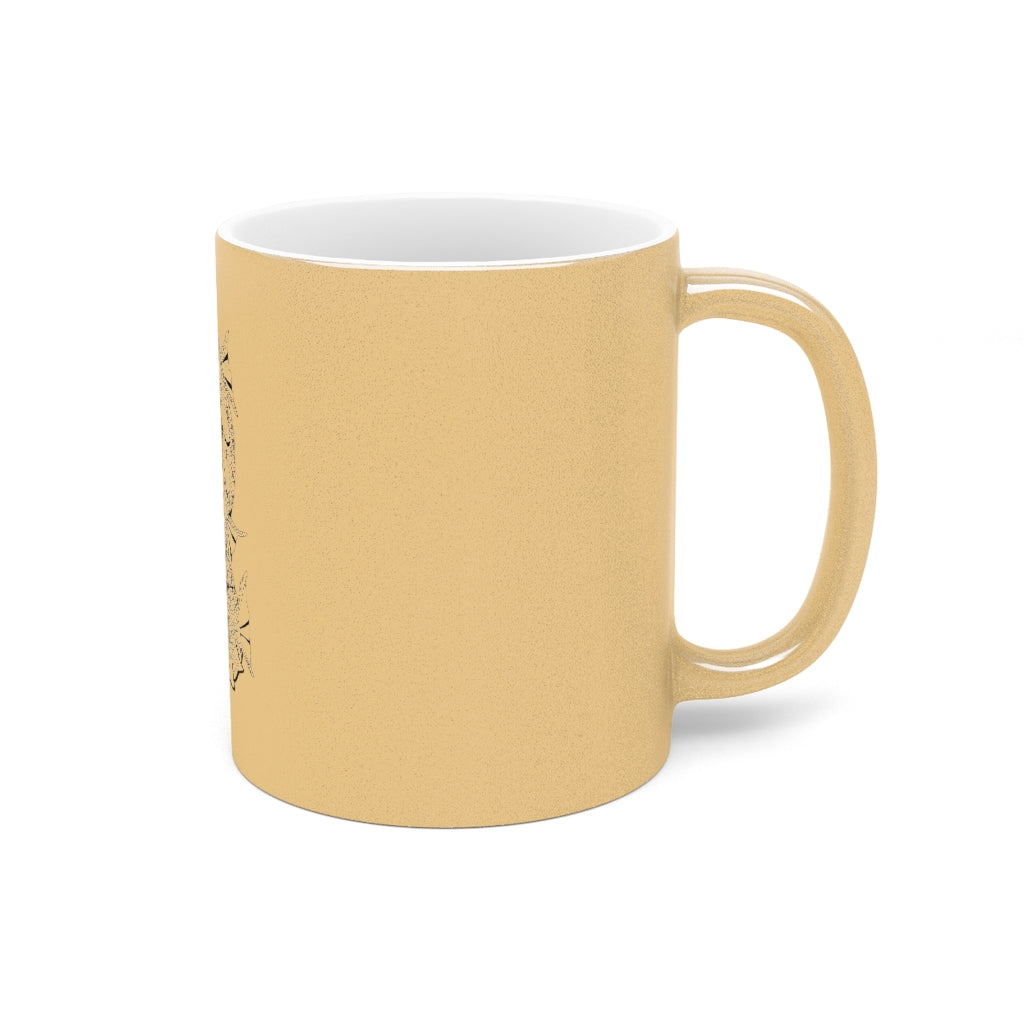 Gydraxis Metallic Mug in Silver and Gold with personalized design options, showcasing a sleek ceramic finish.