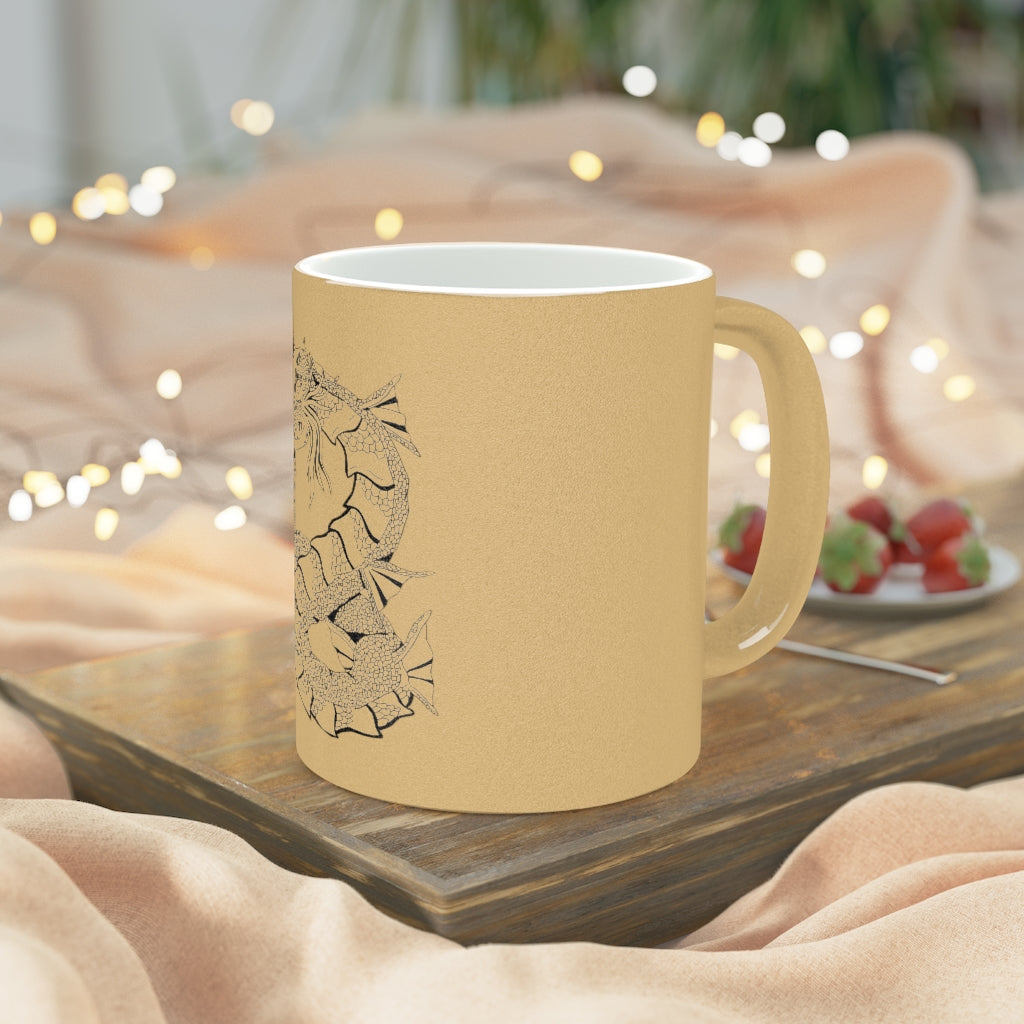 Gydraxis Metallic Mug in Silver and Gold with personalized design options, showcasing a sleek ceramic finish.