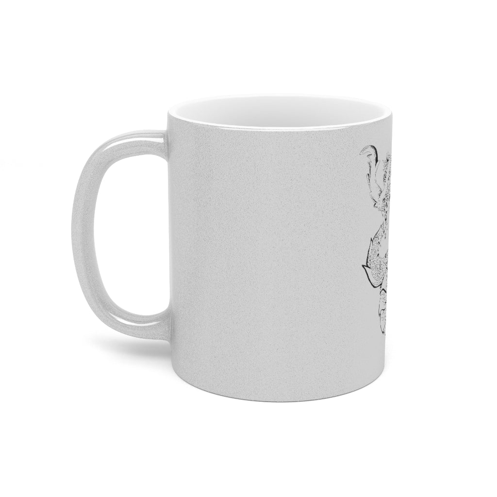 Gydraxis Metallic Mug in Silver and Gold with personalized design options, showcasing a sleek ceramic finish.