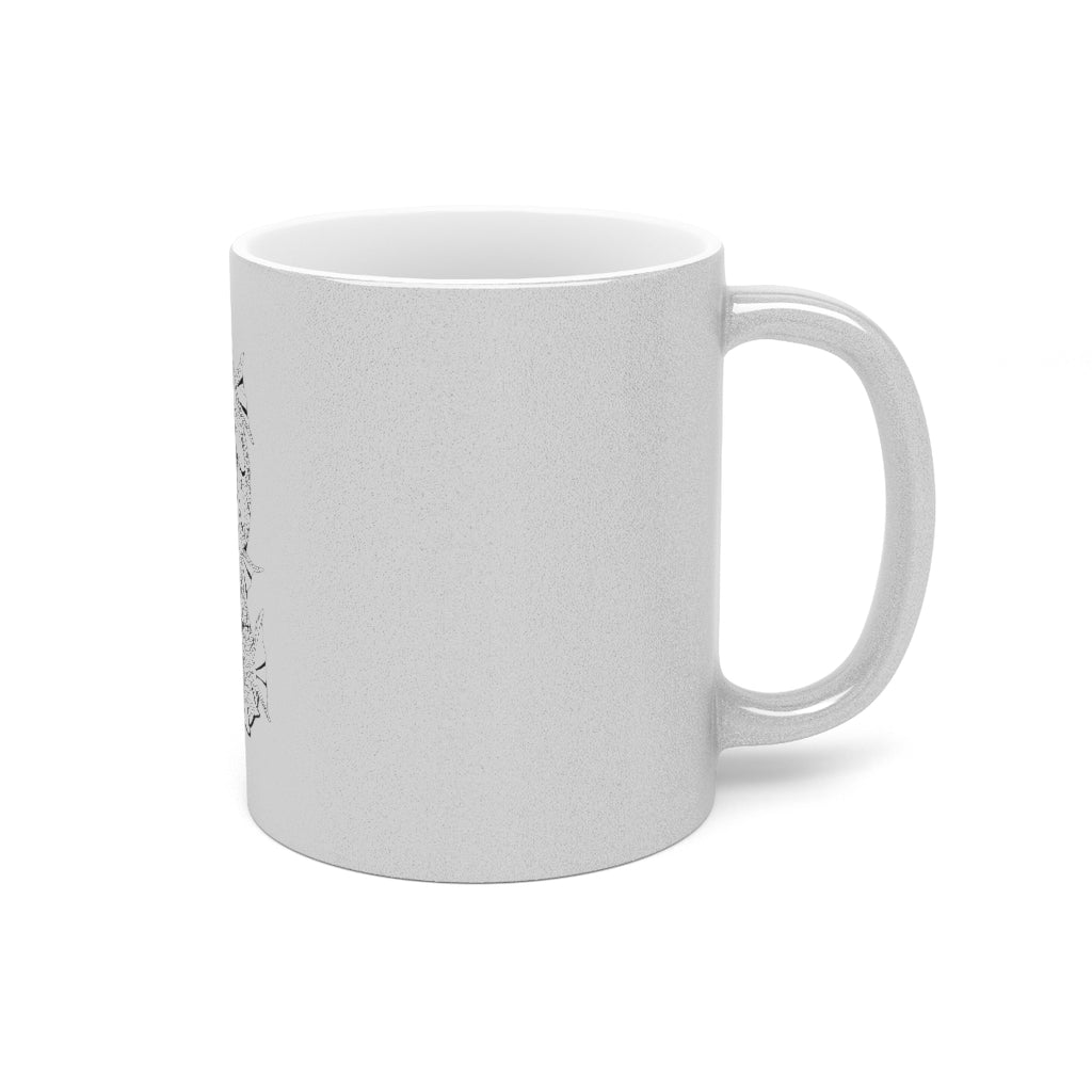 Gydraxis Metallic Mug in Silver and Gold with personalized design options, showcasing a sleek ceramic finish.