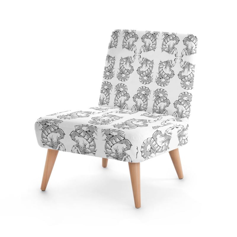 Gydraxis Occasional Chair featuring dragon graphic art on luxurious velour fabric with a sturdy beech wood frame.