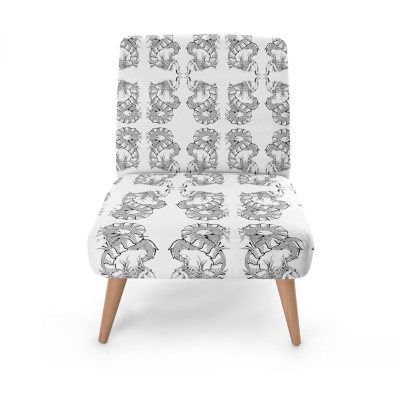 Gydraxis Occasional Chair featuring dragon graphic art on luxurious velour fabric with a sturdy beech wood frame.