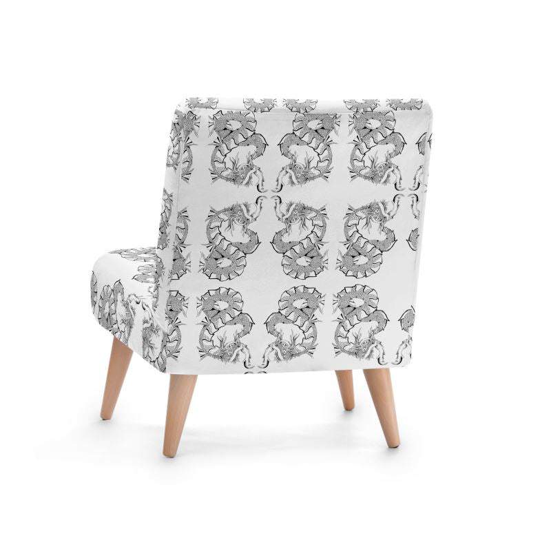 Gydraxis Occasional Chair featuring dragon graphic art on luxurious velour fabric with a sturdy beech wood frame.