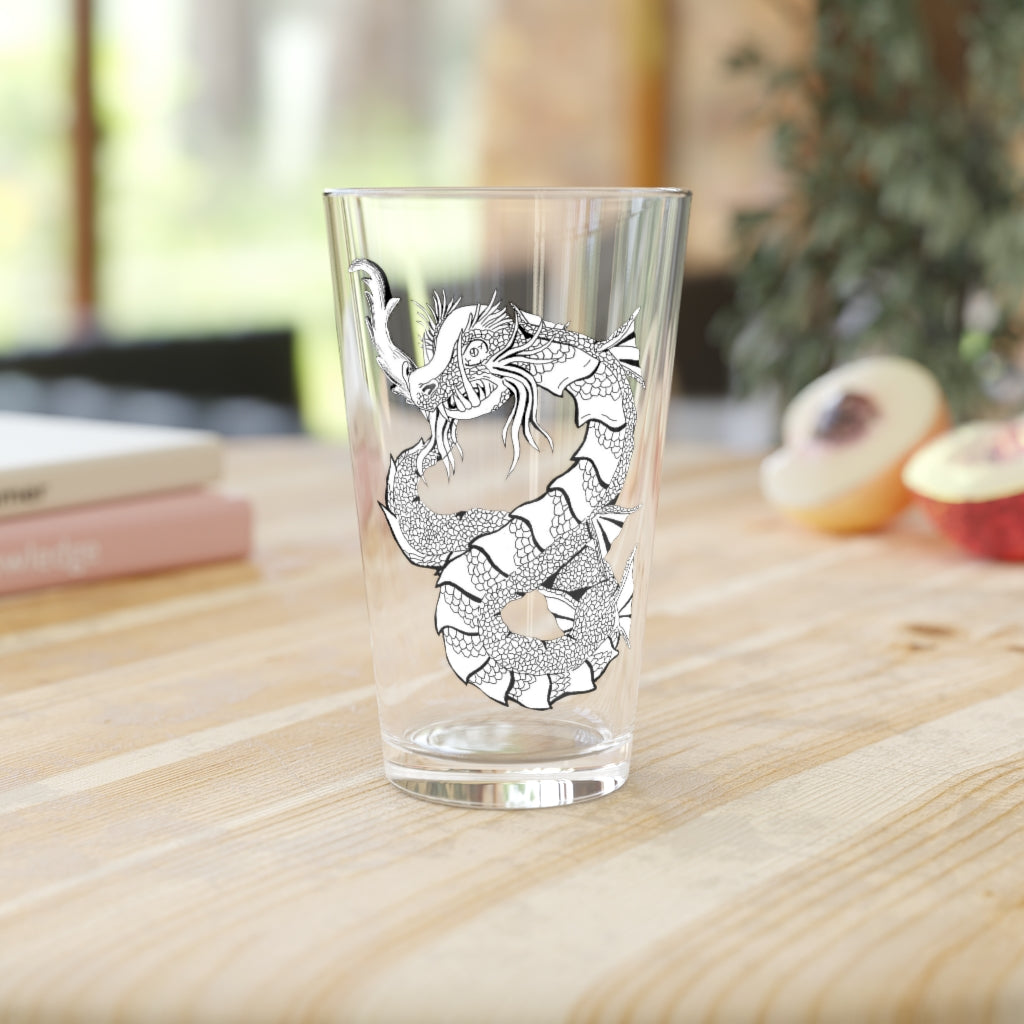 Gydraxis Pint Glass, 16oz, clear glass with custom printed design, perfect for beverages.