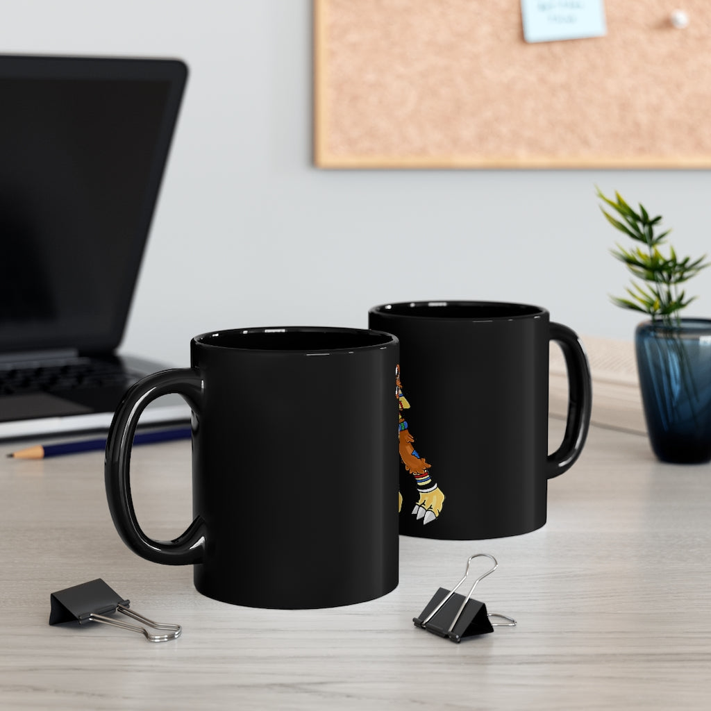 Gydro 11oz black ceramic mug with a C-handle, perfect for coffee, tea, or hot chocolate, showcasing customizable designs.