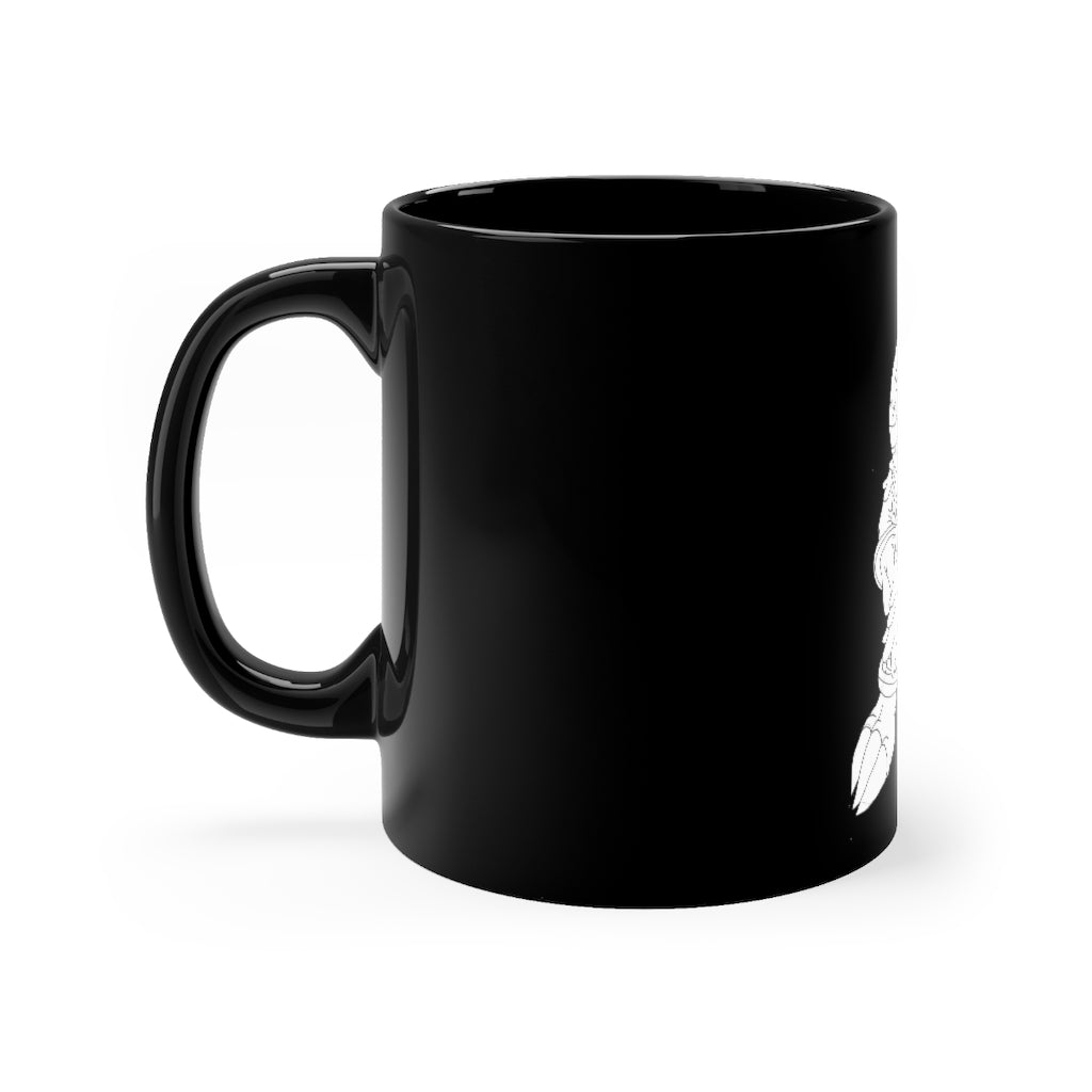 Gydro Black Mug 11oz, featuring a sleek black ceramic design with a comfortable C-handle and full-wrap decoration style.