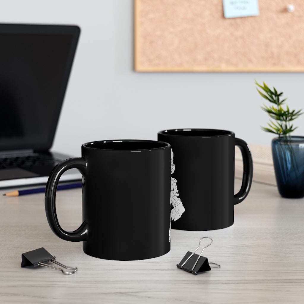 Gydro Black Mug 11oz, featuring a sleek black ceramic design with a comfortable C-handle and full-wrap decoration style.