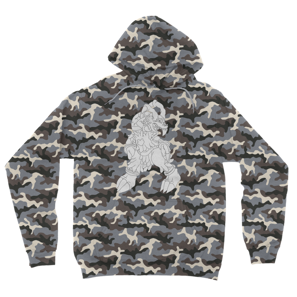 Gydro Camouflage Adult Hoodie featuring a classic all-over camo print with a double fabric hood and kangaroo pouch pocket.