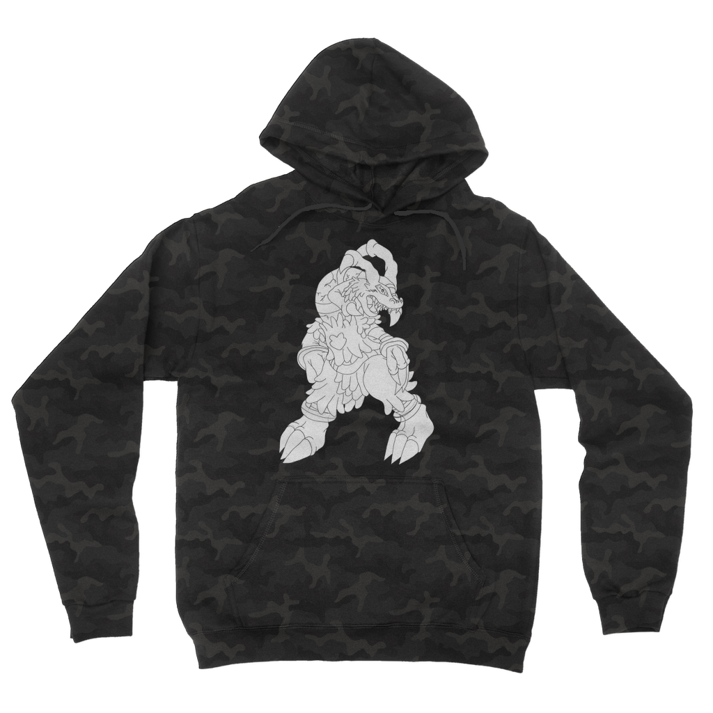 Gydro Camouflage Adult Hoodie featuring a classic all-over camo print with a double fabric hood and kangaroo pouch pocket.