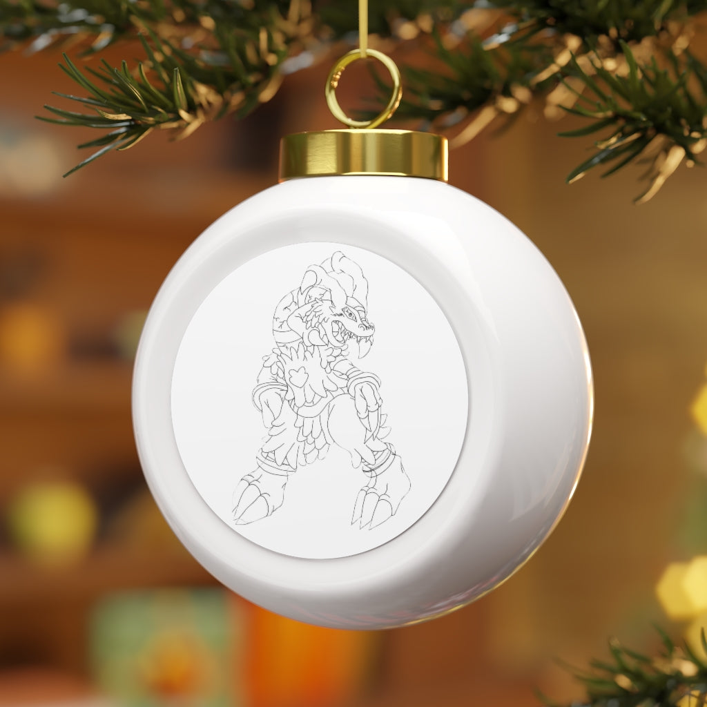 Gydro Christmas Ball Ornament with glossy finish and gold ribbon, featuring a vintage design and customizable metal insert.