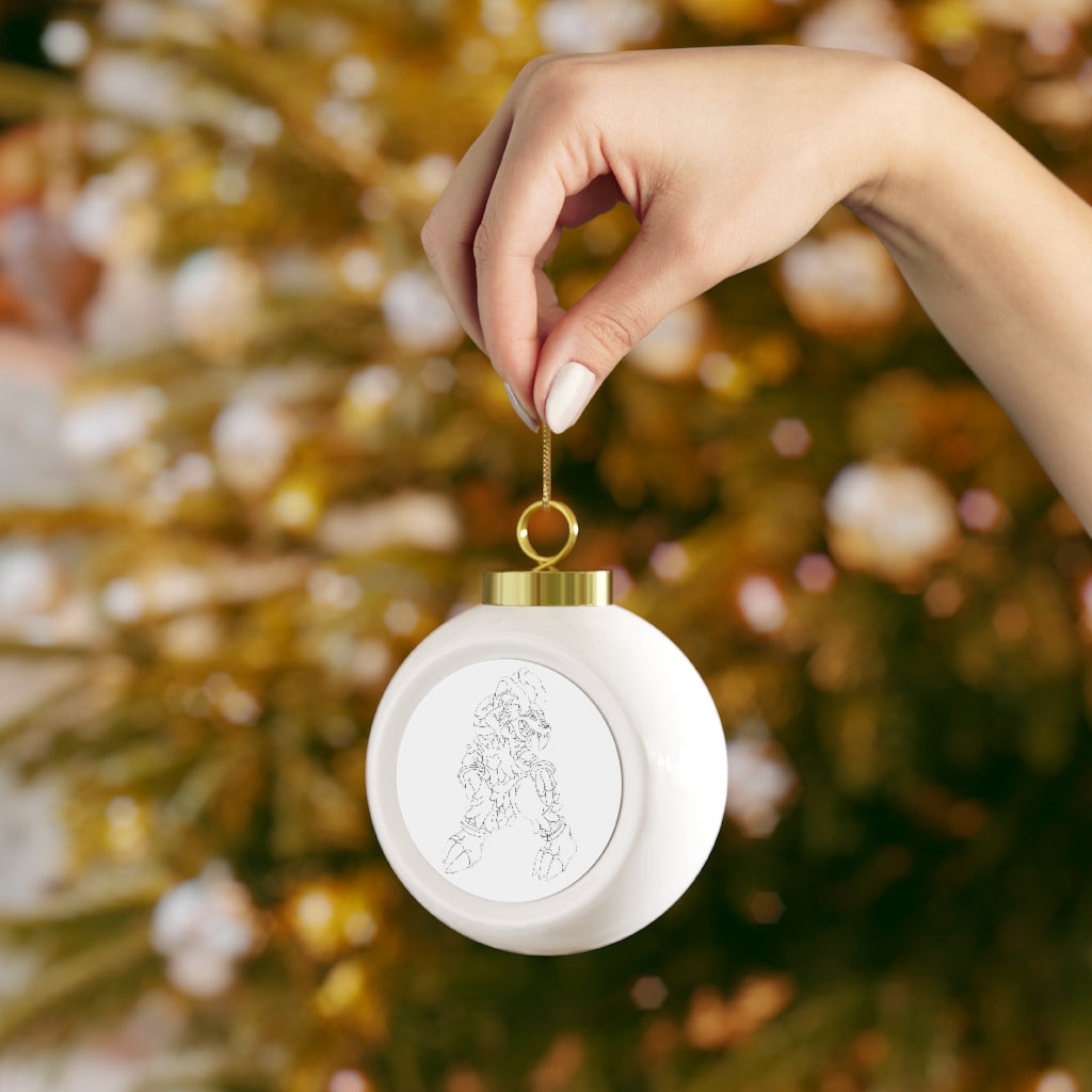 Gydro Christmas Ball Ornament with glossy finish and gold ribbon, featuring a vintage design and customizable metal insert.