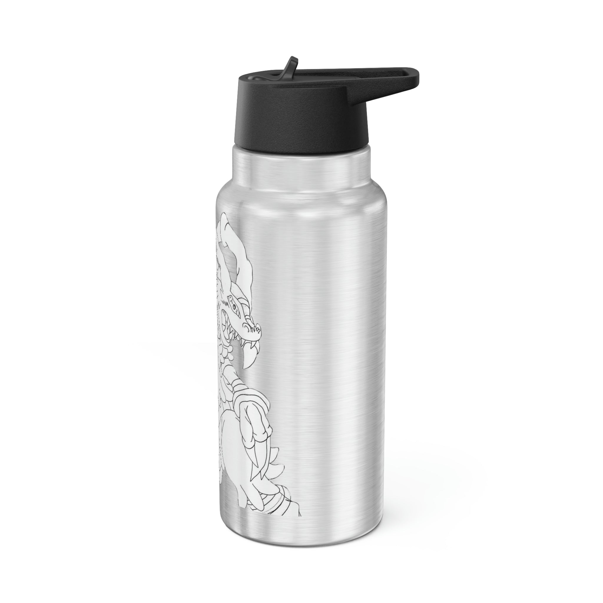 Gydro Gator Tumbler in stainless steel with a black cap and plastic straw, showcasing a customizable design.