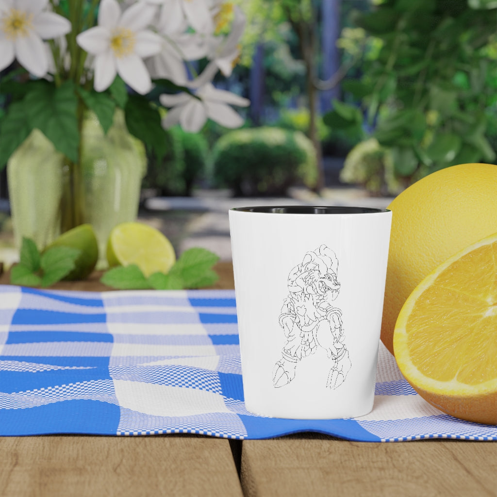 Personalized Gydro Shot Glass with white ceramic and customizable design, available in white or black interior.