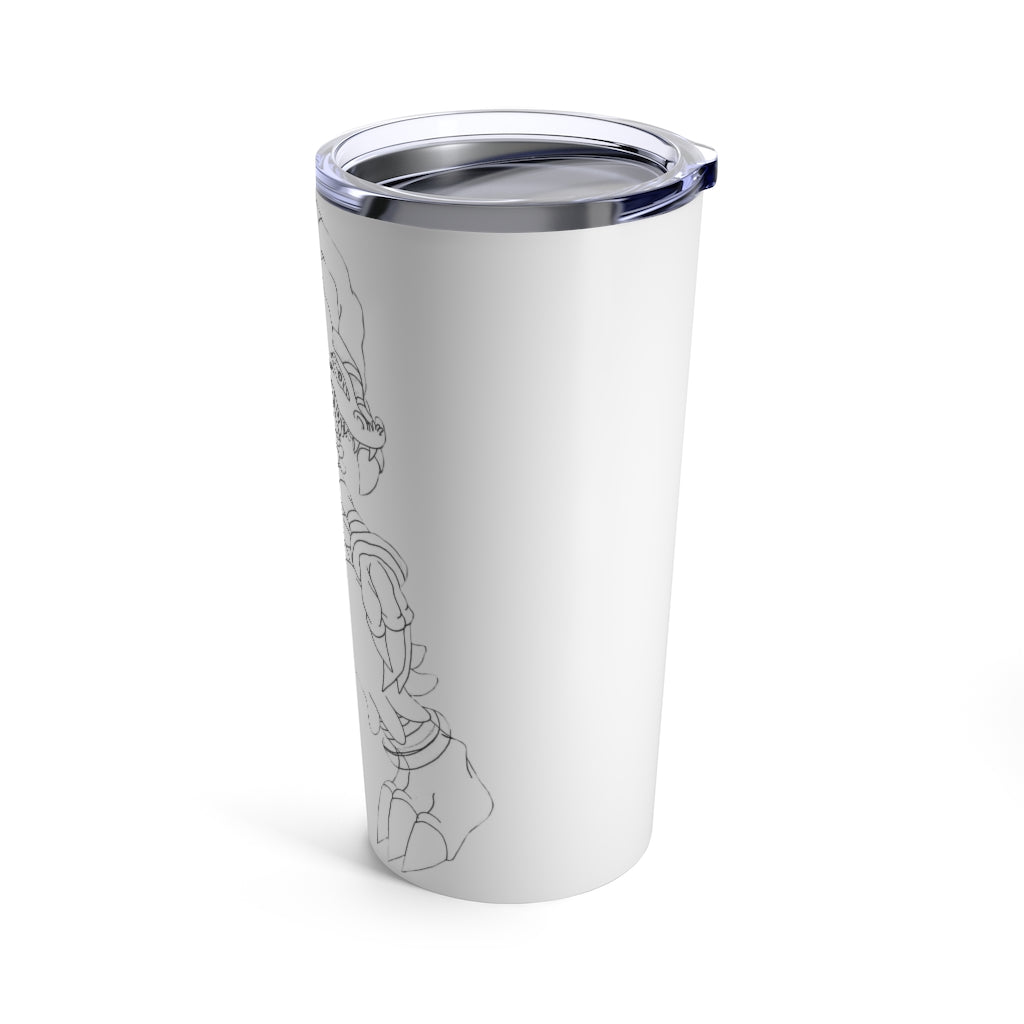 Gydro Tumbler 20oz in stainless steel with a see-thru plastic lid, showcasing its sleek design and rounded corners.