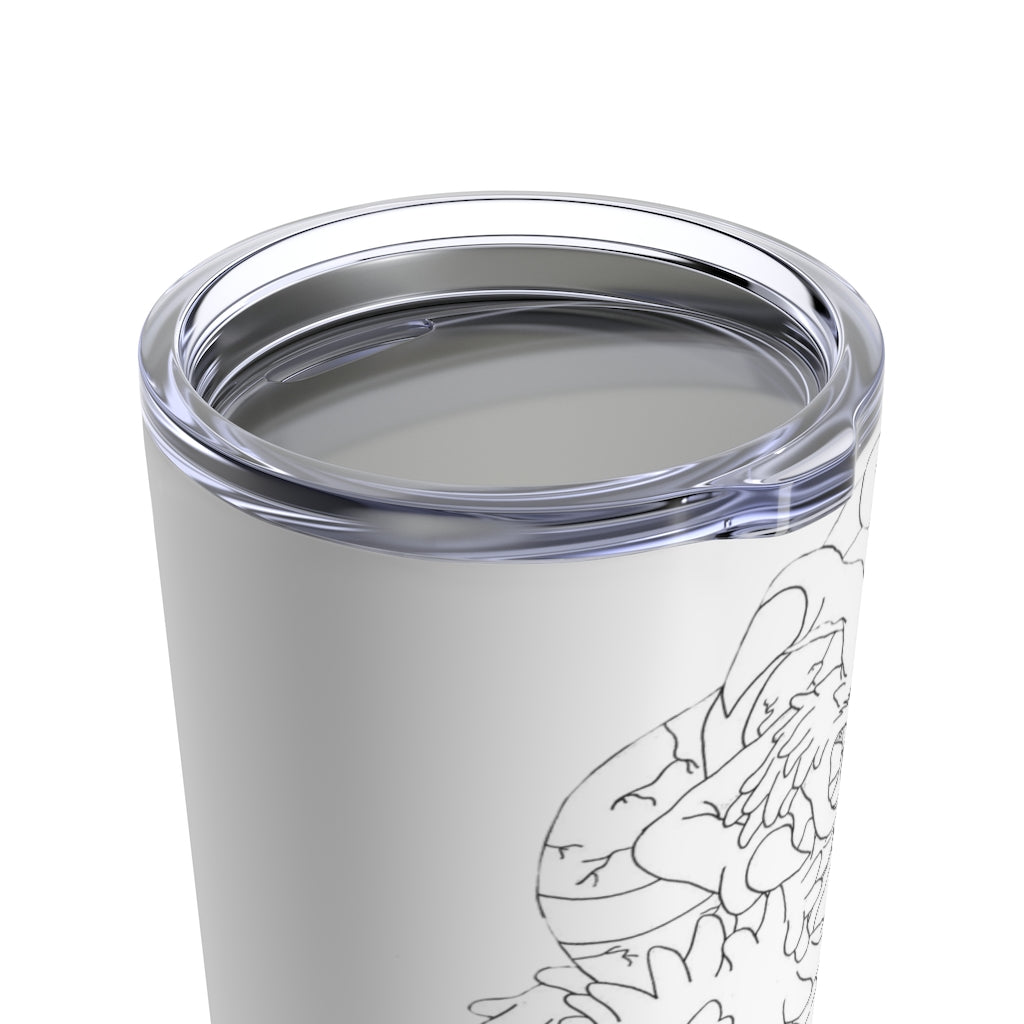 Gydro Tumbler 20oz in stainless steel with a see-thru plastic lid, showcasing its sleek design and rounded corners.