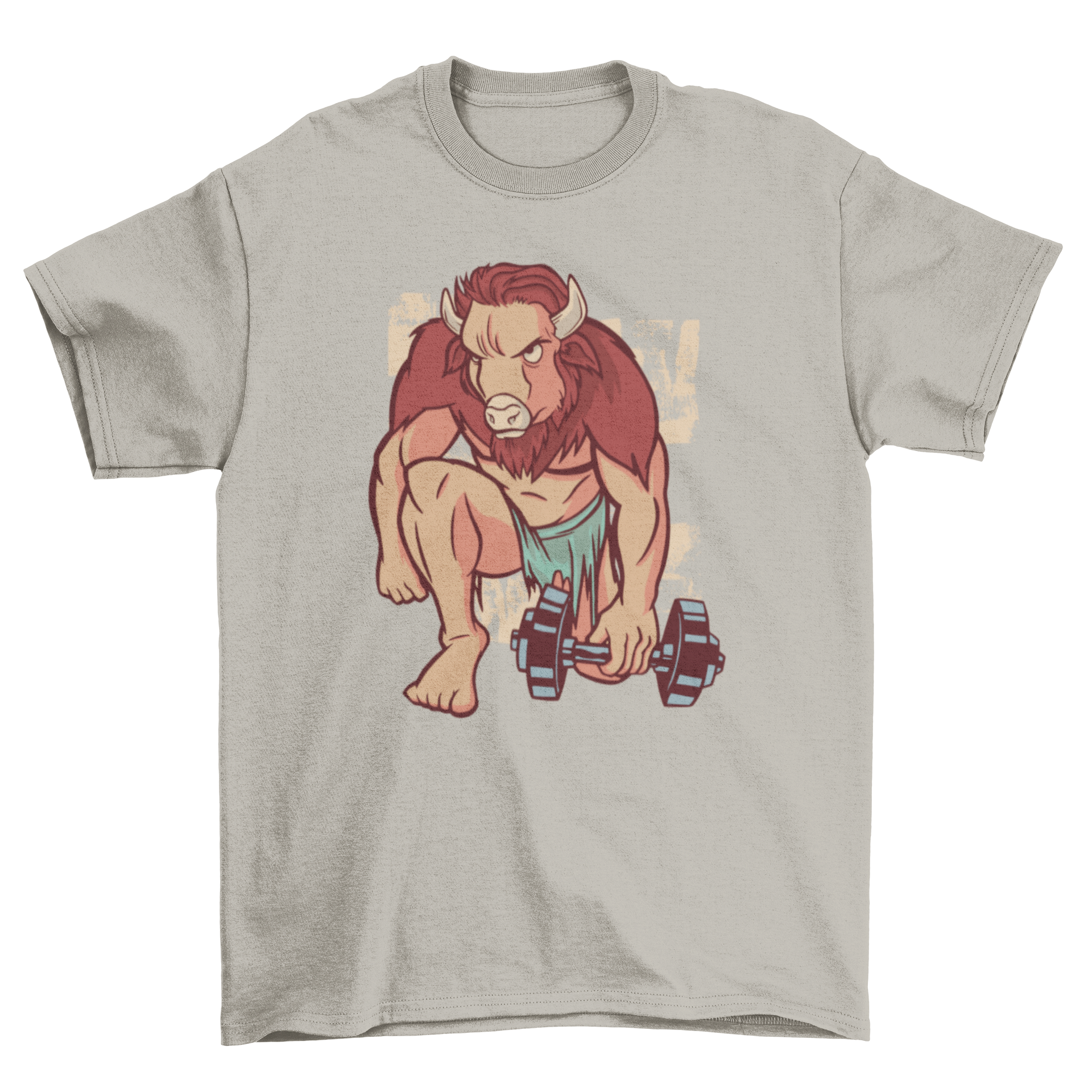 A stylish Gym Buffalo T-Shirt featuring a bold illustration of a bodybuilder buffalo, perfect for workouts and casual wear.