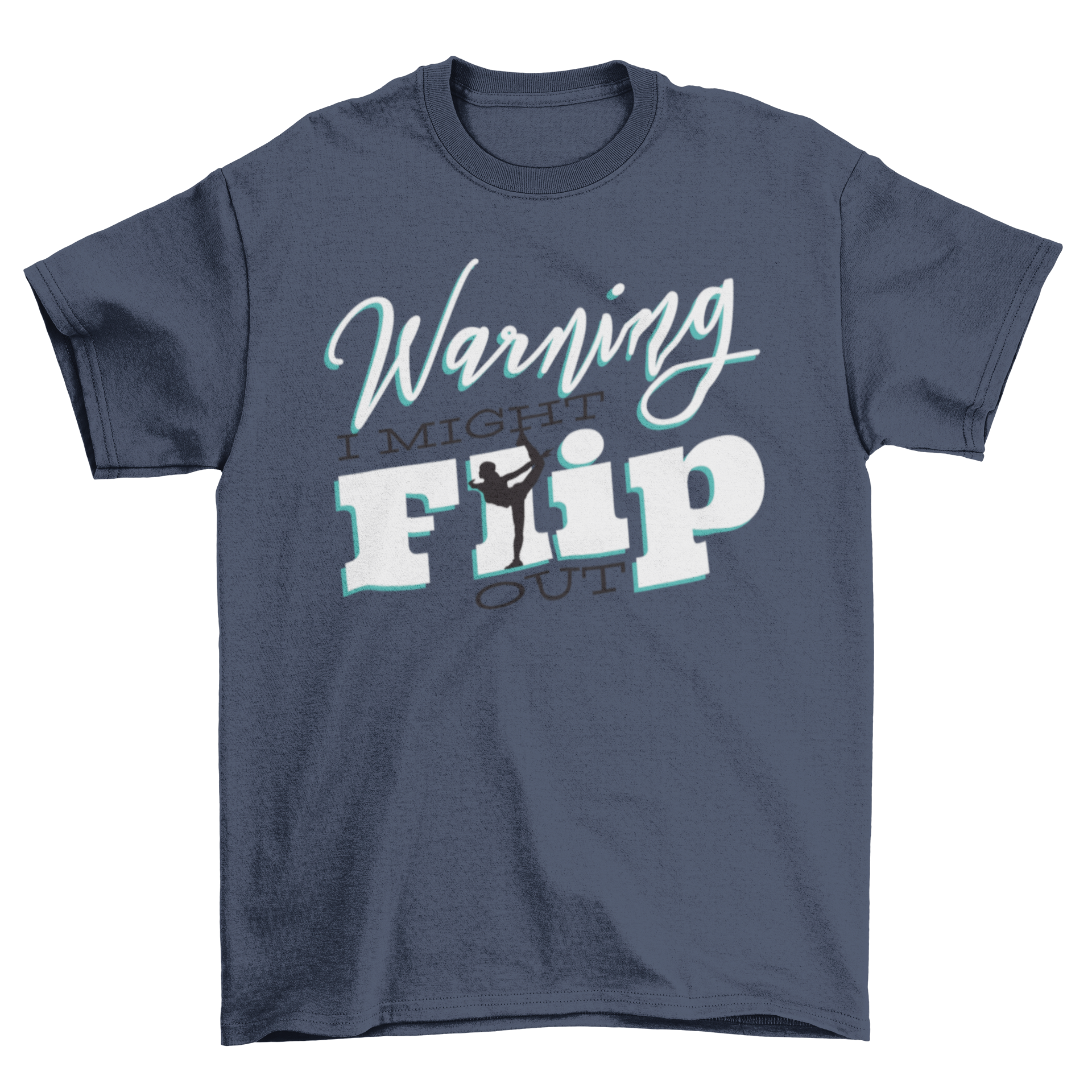 Gymnast flip t-shirt design featuring playful lettering and a silhouette of a girl in an acrobatic pose.