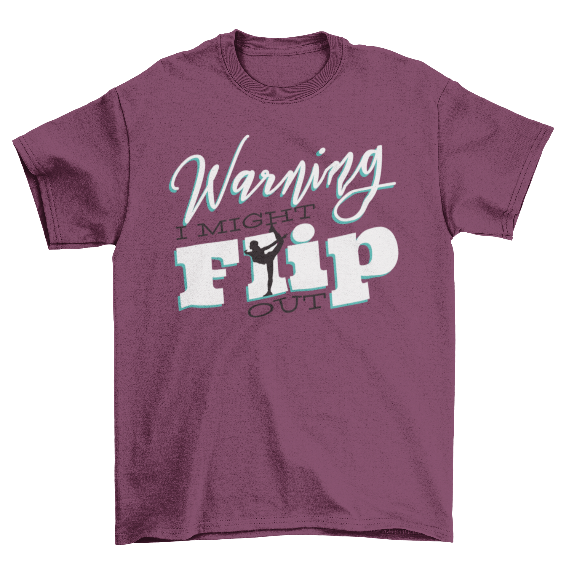 Gymnast flip t-shirt design featuring playful lettering and a silhouette of a girl in an acrobatic pose.