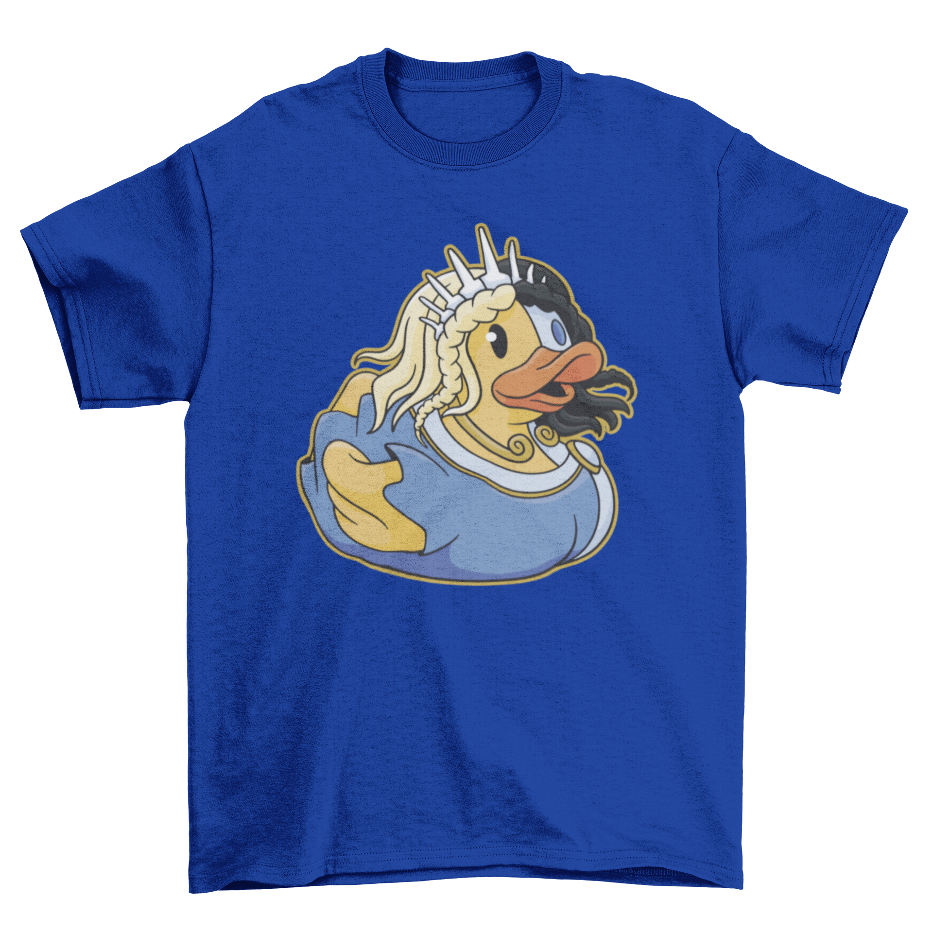 Half blonde rubber duck t-shirt featuring a playful design with a vibrant yellow duck and blonde accents.