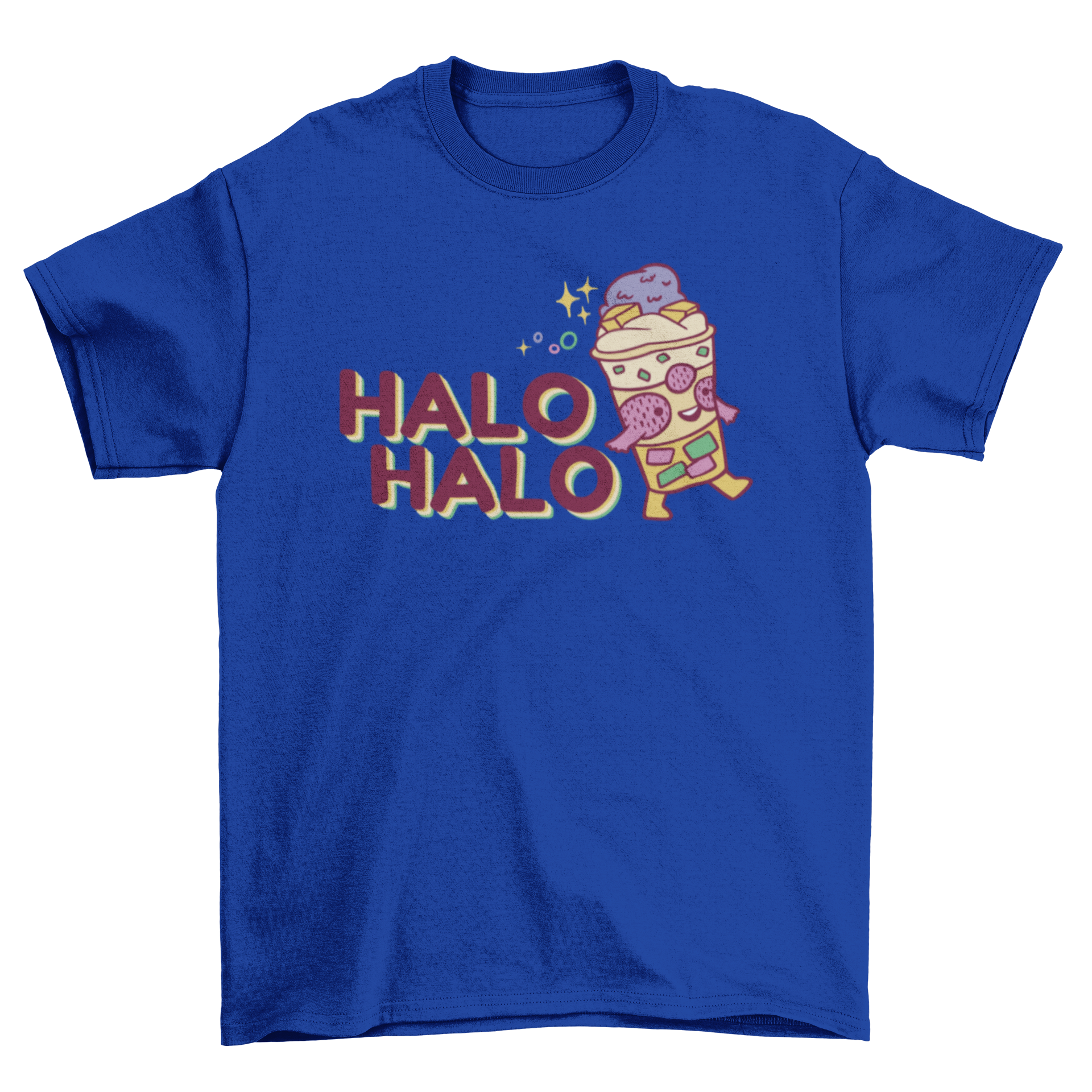 A cute t-shirt featuring a colorful halo halo dessert design, showcasing Filipino culture.