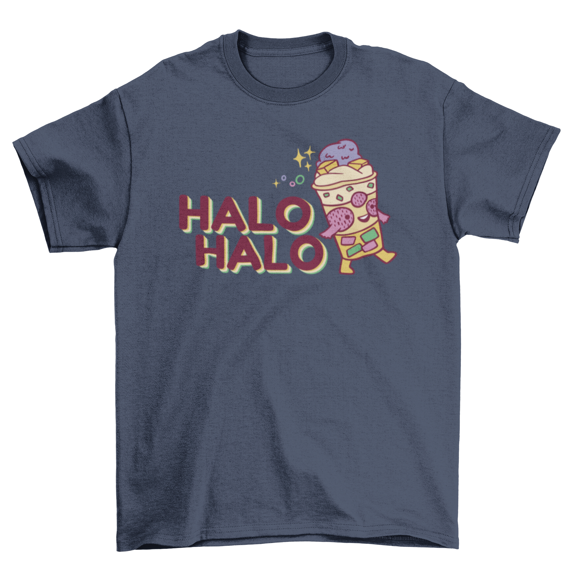 A cute t-shirt featuring a colorful halo halo dessert design, showcasing Filipino culture.