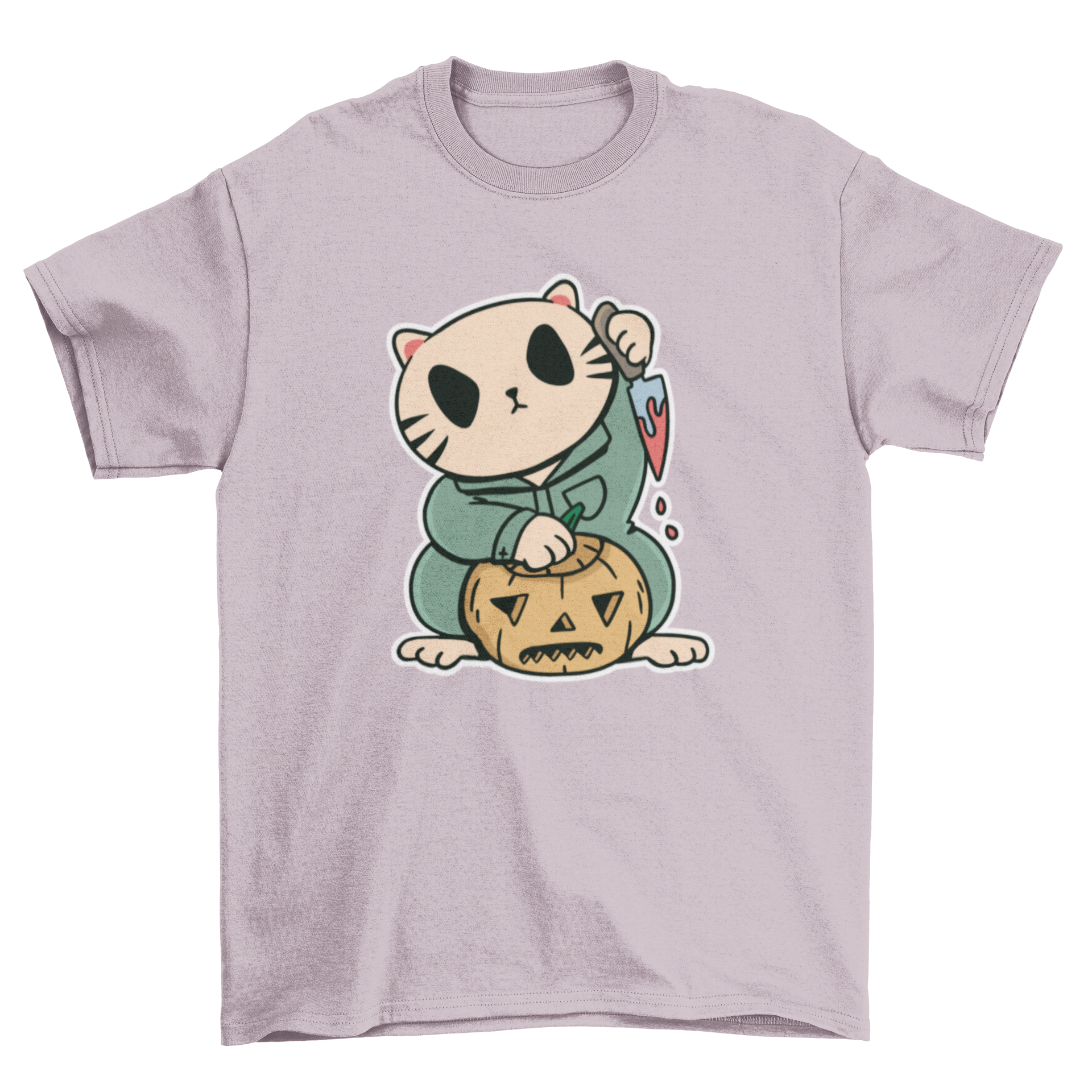 A cute Halloween cat character t-shirt featuring a playful design perfect for festive celebrations.