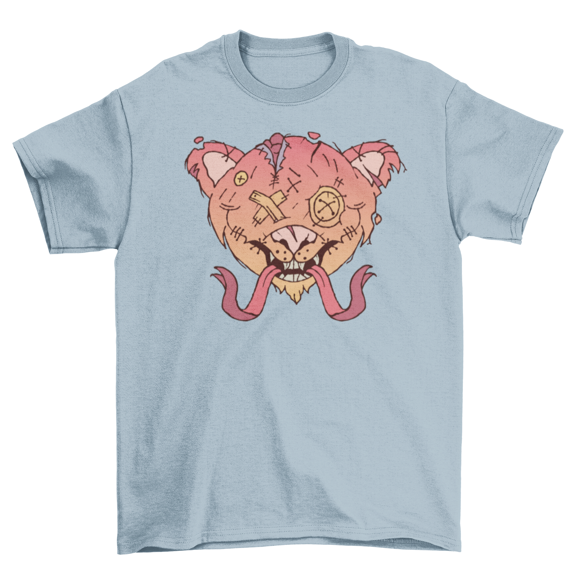 A spooky Halloween t-shirt featuring a creepy teddy bear design, perfect for Halloween celebrations.